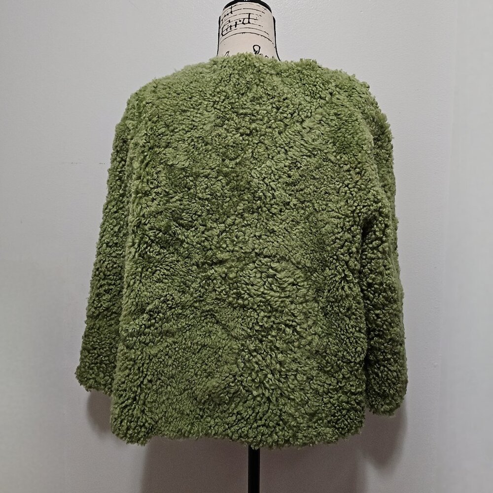NewReal Curly Merino Fur Lambswool Sheepskin Jacket Coat Blazer Moss Pine Green - Picture 4 of 5